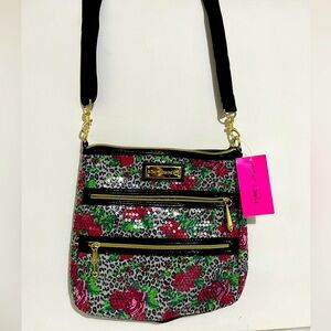 Betsey Johnson Cheetah Blossom 2 zip crossbody